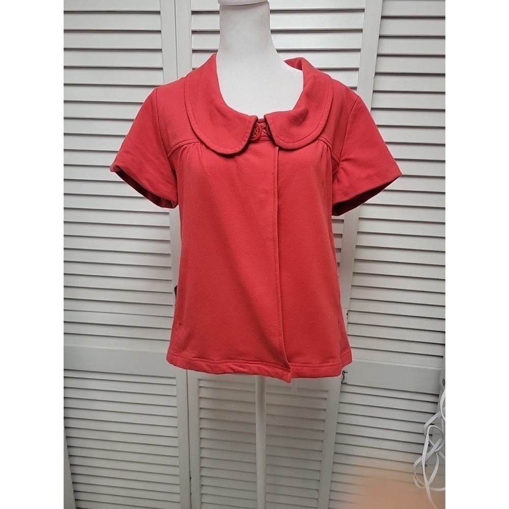 Fossil SZ M Women's Red Jacket Peter Pan collar Short Sleeve Button Snap Closure